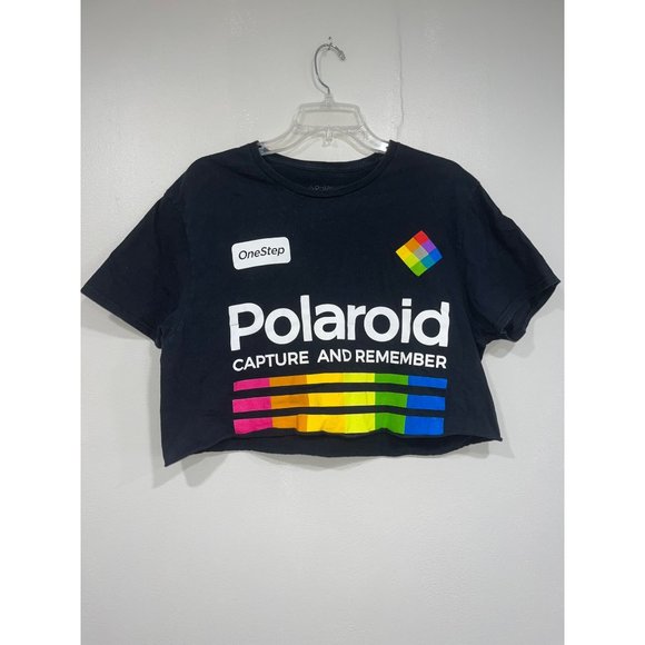 Polaroid Land‎ Camera Black Cut Off T-Shirt Crop Top Size Large - Picture 1 of 6